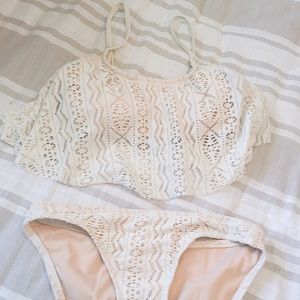 White Lace Flowy Top Bikini Set Small
